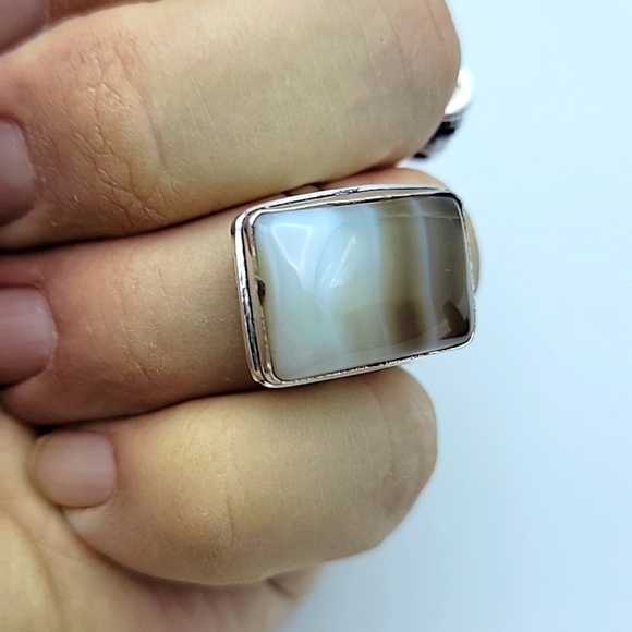 NEW 925 Silver Plated Botswana Agate Natural Gemstone Ring Size US 8 Chakra - Picture 5 of 7